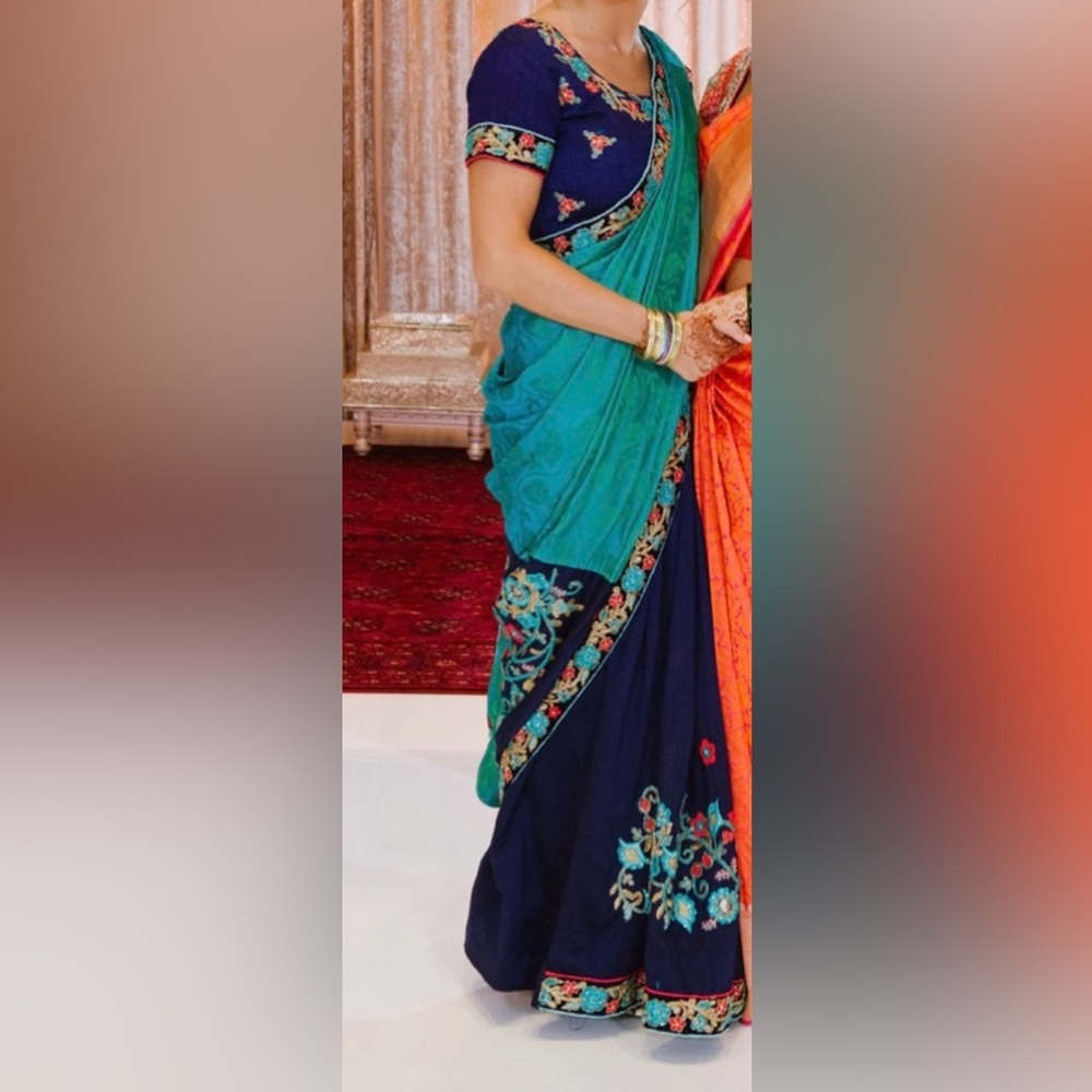 Utsav Fashion Teal Blue Saree (3 piece set)